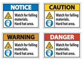 Warning Sign Watch For Falling Materials, Hard Hat Area vector