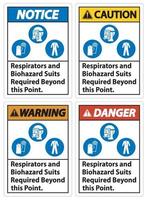 Se requieren respiradores y trajes de peligro biológico señal de advertencia de ppe vector