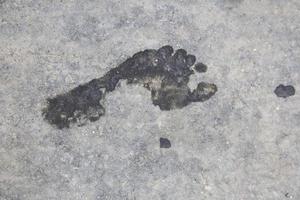 Huella de pie mojado sobre una superficie rugosa y sucia foto