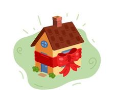 A house tied with a red ribbon as a gift. The prize is home vector