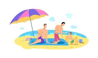 Family relaxing on the beach by the sea vector