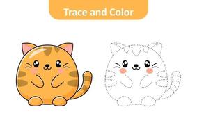 Trace and color for kids, cat vector