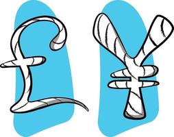 Currency Symbols Icons Pound and Yen. Abstract Shape Background. vector