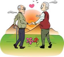 An Elderly Gay Couple in love. LGBTQ pride celebration vector graphic.