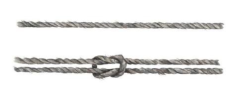 Set of Gray rope string with knot. Watercolor illustration. vector