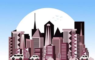 Sunset Modern City Skyscraper Building Cityscape Skyline Illustration vector