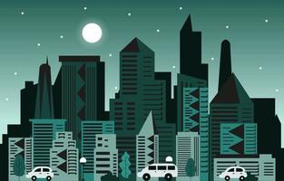 noche luna ciudad moderna rascacielos edificio paisaje urbano horizonte vector