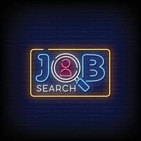 Job Search Neon Signboard On Brick Wall vector