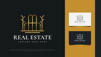 Abstract Luxury Gold Real Estate Logo Design with Line Style vector