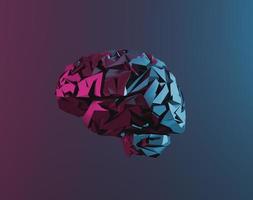 low poly brain with neon light photo