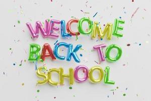 welcome back to school sign with balloons photo