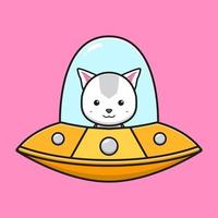 Cat driving ufo cartoon icon vector illustration
