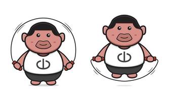 Fat boy do skipping cartoon icon vector illustration