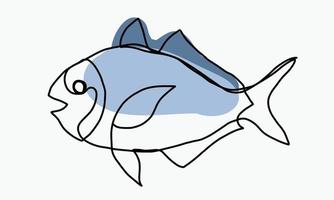 Doodle boceto a mano alzada dibujo continuo de peces. vector