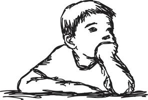 boy thinking with resting chin vector
