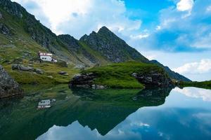 paisaje con montañas y lago en rumania