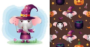 a cute elephant with costume halloween seamless pattern vector