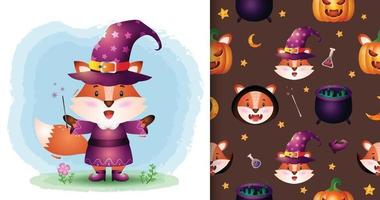 a cute fox with costume halloween seamless pattern vector