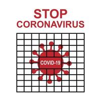 Hand drawn covid 19 bacteria in cage with quote stop coronavirus vector