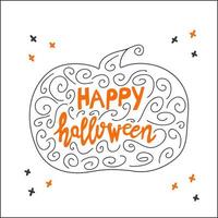 Happy Halloween Lettering inside pumpkin with doodle elements vector