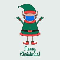 Elf in medical mask on grey background. Merry Christmas vector