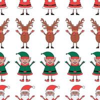 Christmas seamless pattern made from Santa Claus, Elf and Deer vector