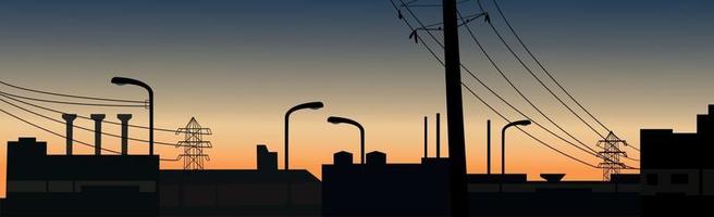 Sunset landscape on the background of urban buildings - Vector