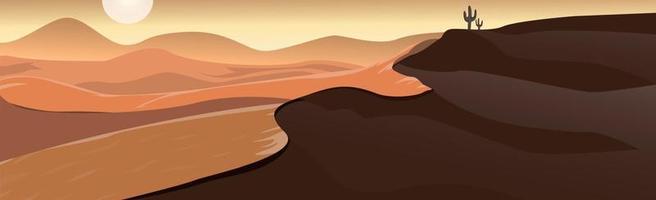 Panoramic landscape hot desert, sand dunes - Vector