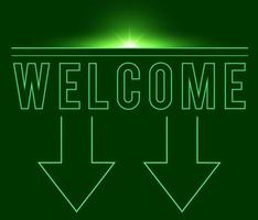 Welcome sign dark green with light neon effect shiny glow eps vector