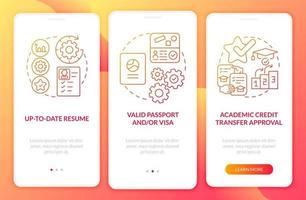 Traineeship abroad must-haves onboarding mobile app page screen vector