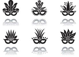 Masquerade masks drop shadow black glyph icons set vector