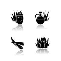 Aloe vera drop shadow black glyph icons set vector