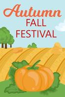 banner del festival de otoño otoño. paisaje rural con calabaza, colina vector