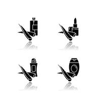 Aloe vera drop shadow black glyph icons set vector