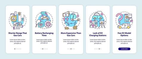 Electric vehicles disadvantages onboarding mobile app page screen. vector