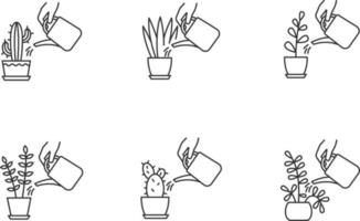 Conjunto de iconos lineales perfectos de píxeles de cuidado de plantas de interior vector