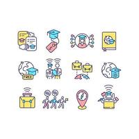 Virtual international internship RGB color icons set vector