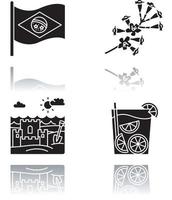 Brazil drop shadow black glyph icons set vector