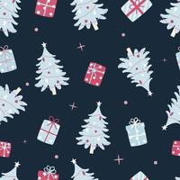 árboles de navidad decorados y regalos patrón de vector de repetición perfecta