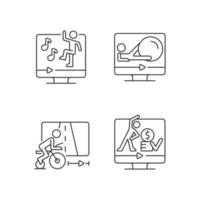 Online fitness athletic trainings linear icons set. vector