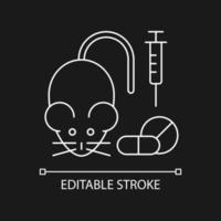 Testing medicine on animals white linear icon for dark theme vector