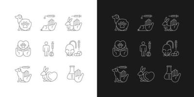 Stop animal testing linear icons set for dark and light mode vector