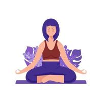 Woman meditating on nature. Concept illustration for yoga vector