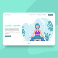 Woman meditating on nature. landing page Concept illustration for yoga vector