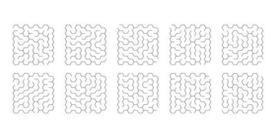 vector illustration of set of 10 mazes of hexagons for kids