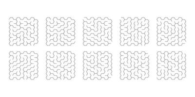 vector illustration of set of 10 mazes of hexagons for kids