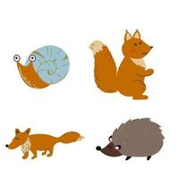 animals set of squirrel, hedgehog, fox, snail. vector