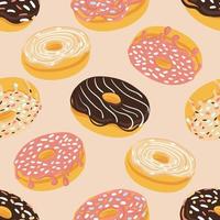 Seamless sweet pattern with donuts covered chocolate and sprinkles vector