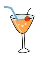 Cocktail drink with orange, decorated with cherry vector