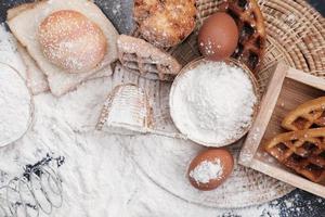 Flour and eggs for baking ingredients photo